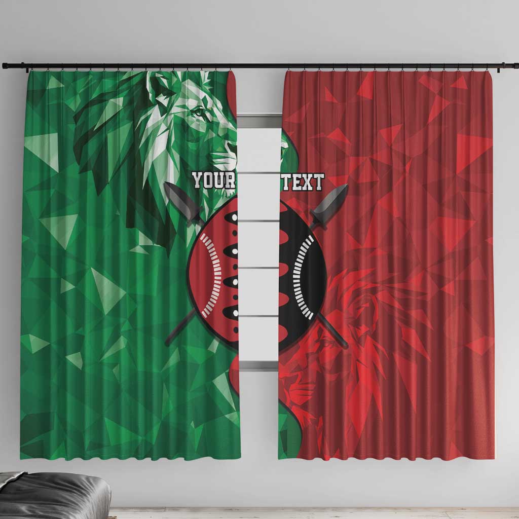 Personalized Kenya Maasai Shield Window Curtain Green Red Kenyan Lion Half Style - Wonder Print Shop