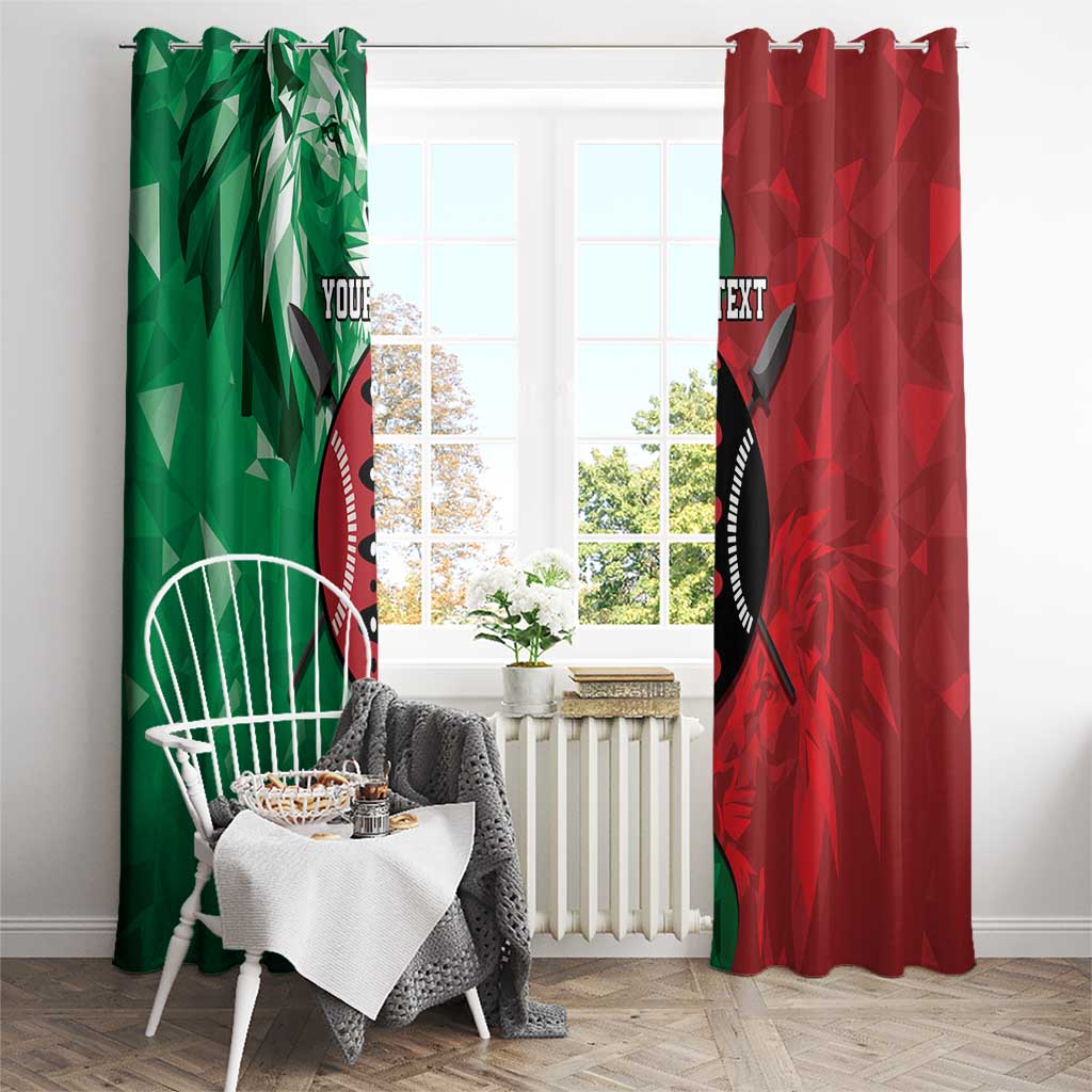 Personalized Kenya Maasai Shield Window Curtain Green Red Kenyan Lion Half Style - Wonder Print Shop