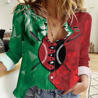 Personalized Kenya Maasai Shield Women Casual Shirt Green Red Kenyan Lion Half Style - Wonder Print Shop