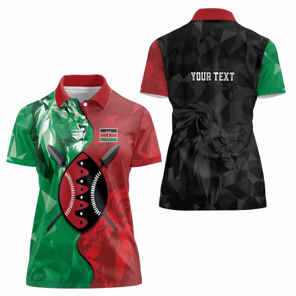 Personalized Kenya Maasai Shield Women Polo Shirt Green Red Kenyan Lion Half Style - Wonder Print Shop