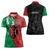 Personalized Kenya Maasai Shield Women Polo Shirt Green Red Kenyan Lion Half Style - Wonder Print Shop