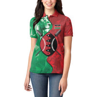 Personalized Kenya Maasai Shield Women Polo Shirt Green Red Kenyan Lion Half Style - Wonder Print Shop