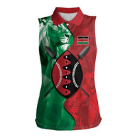 Personalized Kenya Maasai Shield Women Sleeveless Polo Shirt Green Red Kenyan Lion Half Style - Wonder Print Shop