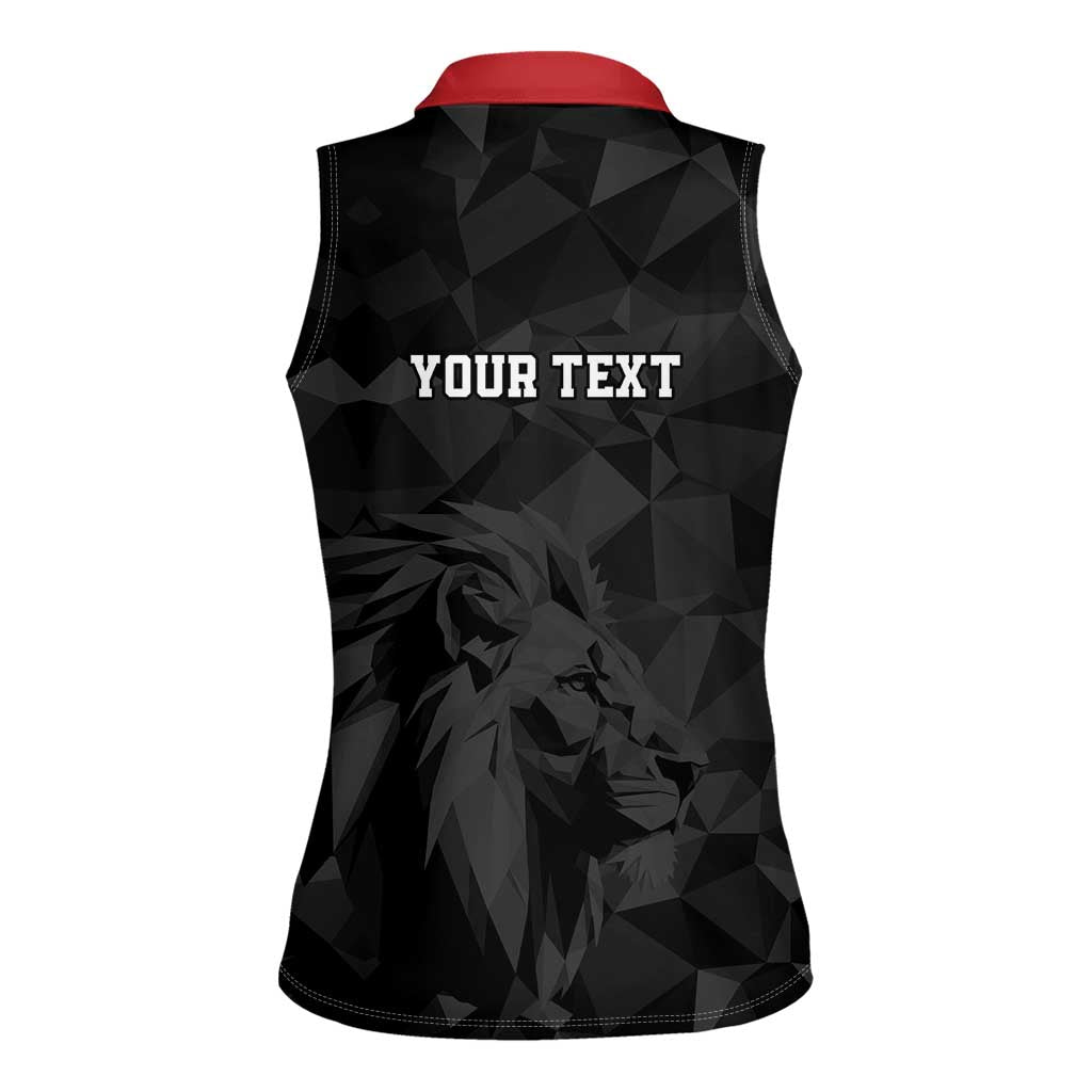 Personalized Kenya Maasai Shield Women Sleeveless Polo Shirt Green Red Kenyan Lion Half Style - Wonder Print Shop