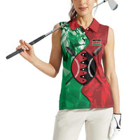 Personalized Kenya Maasai Shield Women Sleeveless Polo Shirt Green Red Kenyan Lion Half Style - Wonder Print Shop