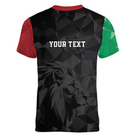 Personalized Kenya Maasai Shield Women V-Neck T-Shirt Green Red Kenyan Lion Half Style - Wonder Print Shop