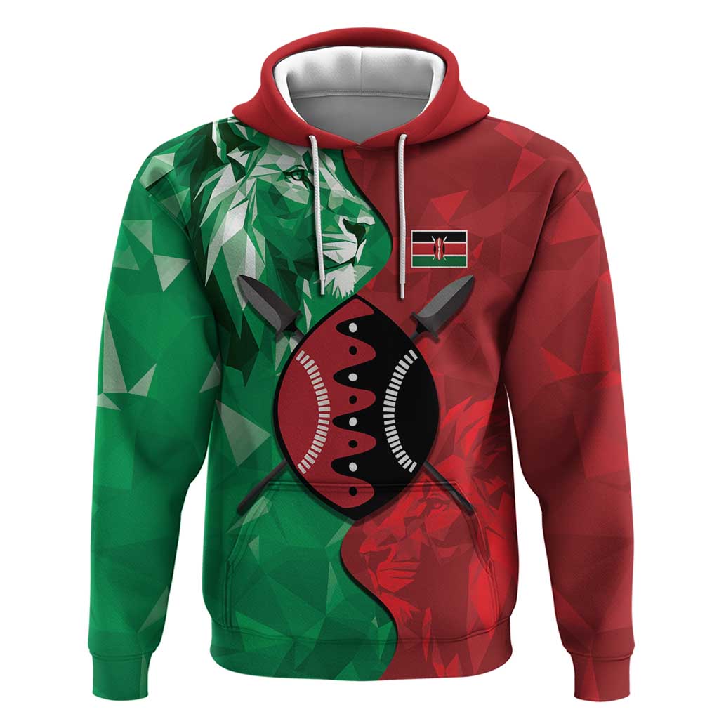 Personalized Kenya Maasai Shield Zip Hoodie Green Red Kenyan Lion Half Style - Wonder Print Shop