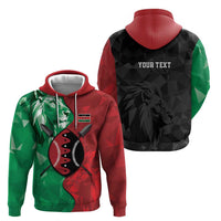 Personalized Kenya Maasai Shield Zip Hoodie Green Red Kenyan Lion Half Style - Wonder Print Shop
