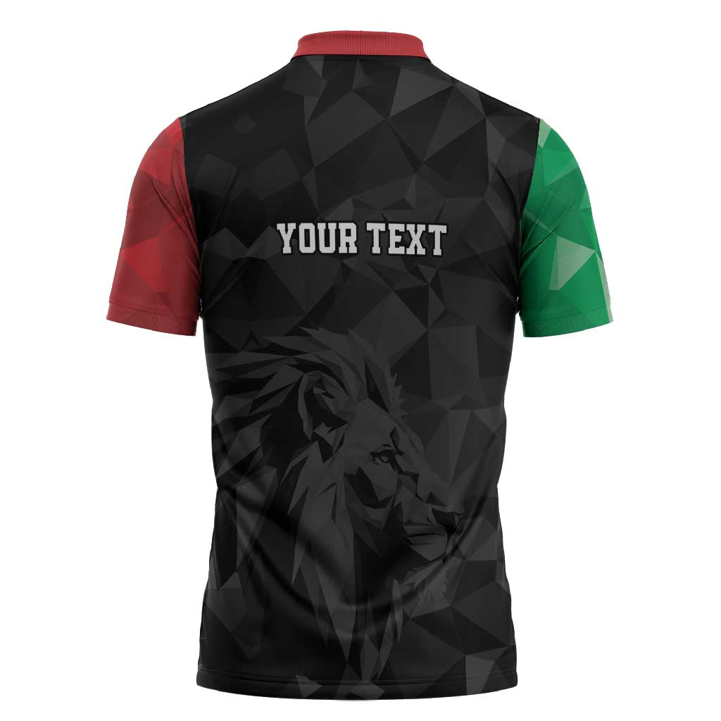 Personalized Kenya Maasai Shield Zipper Polo Shirt Green Red Kenyan Lion Half Style - Wonder Print Shop