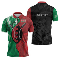 Personalized Kenya Maasai Shield Zipper Polo Shirt Green Red Kenyan Lion Half Style - Wonder Print Shop