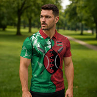 Personalized Kenya Maasai Shield Zipper Polo Shirt Green Red Kenyan Lion Half Style - Wonder Print Shop
