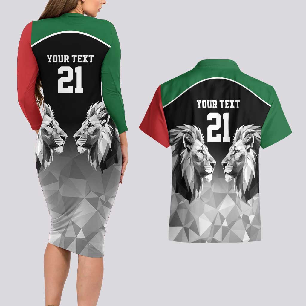 Kenya Rugby Custom Couples Matching Long Sleeve Bodycon Dress and Hawaiian Shirt Black Kenyan 22-23 Motif - Wonder Print Shop