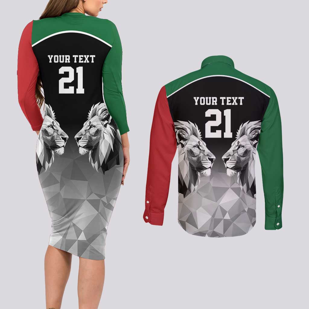 Kenya Rugby Custom Couples Matching Long Sleeve Bodycon Dress and Long Sleeve Button Shirt Black Kenyan 22-23 Motif - Wonder Print Shop