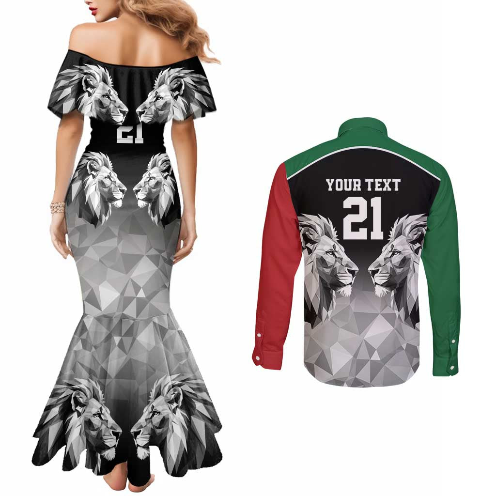 Kenya Rugby Custom Couples Matching Mermaid Dress and Long Sleeve Button Shirt Black Kenyan 22-23 Motif - Wonder Print Shop