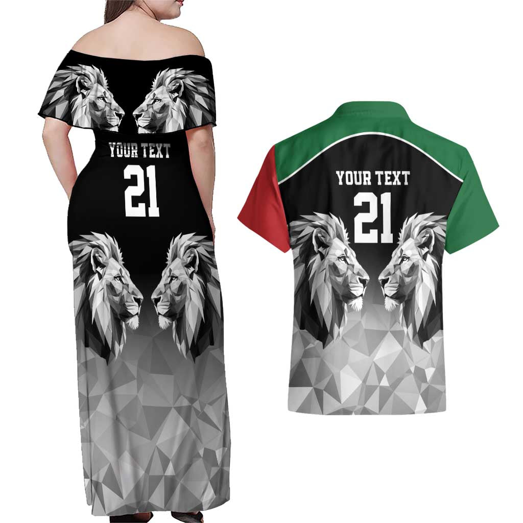 Kenya Rugby Custom Couples Matching Off Shoulder Maxi Dress and Hawaiian Shirt Black Kenyan 22-23 Motif - Wonder Print Shop