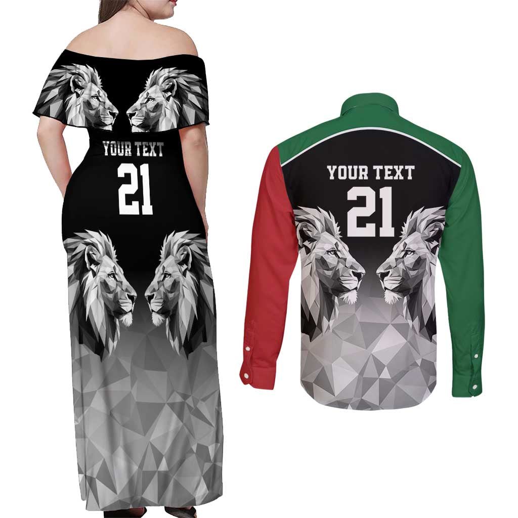 Kenya Rugby Custom Couples Matching Off Shoulder Maxi Dress and Long Sleeve Button Shirt Black Kenyan 22-23 Motif - Wonder Print Shop