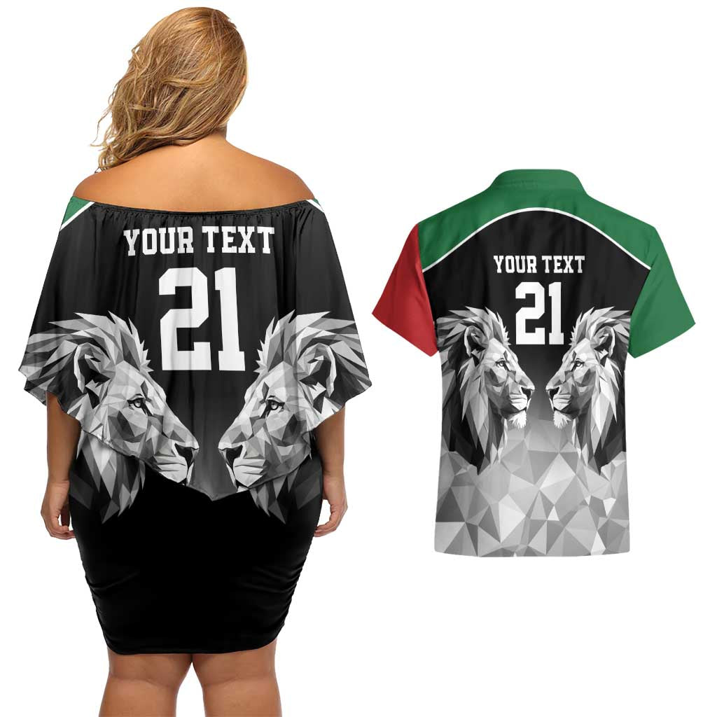 Kenya Rugby Custom Couples Matching Off Shoulder Short Dress and Hawaiian Shirt Black Kenyan 22-23 Motif - Wonder Print Shop