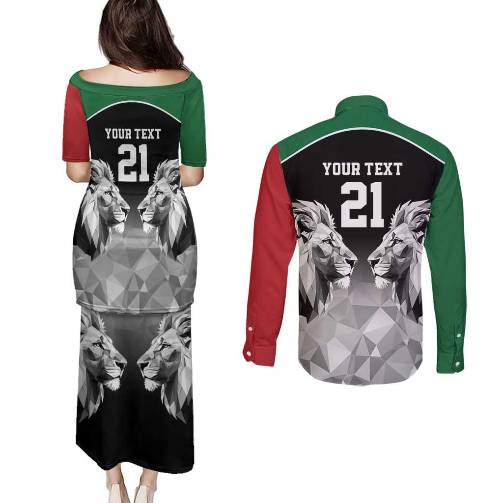 Kenya Rugby Custom Couples Matching Puletasi and Long Sleeve Button Shirt Black Kenyan 22-23 Motif - Wonder Print Shop