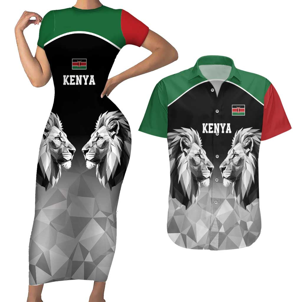 Kenya Rugby Custom Couples Matching Short Sleeve Bodycon Dress and Hawaiian Shirt Black Kenyan 22-23 Motif - Wonder Print Shop