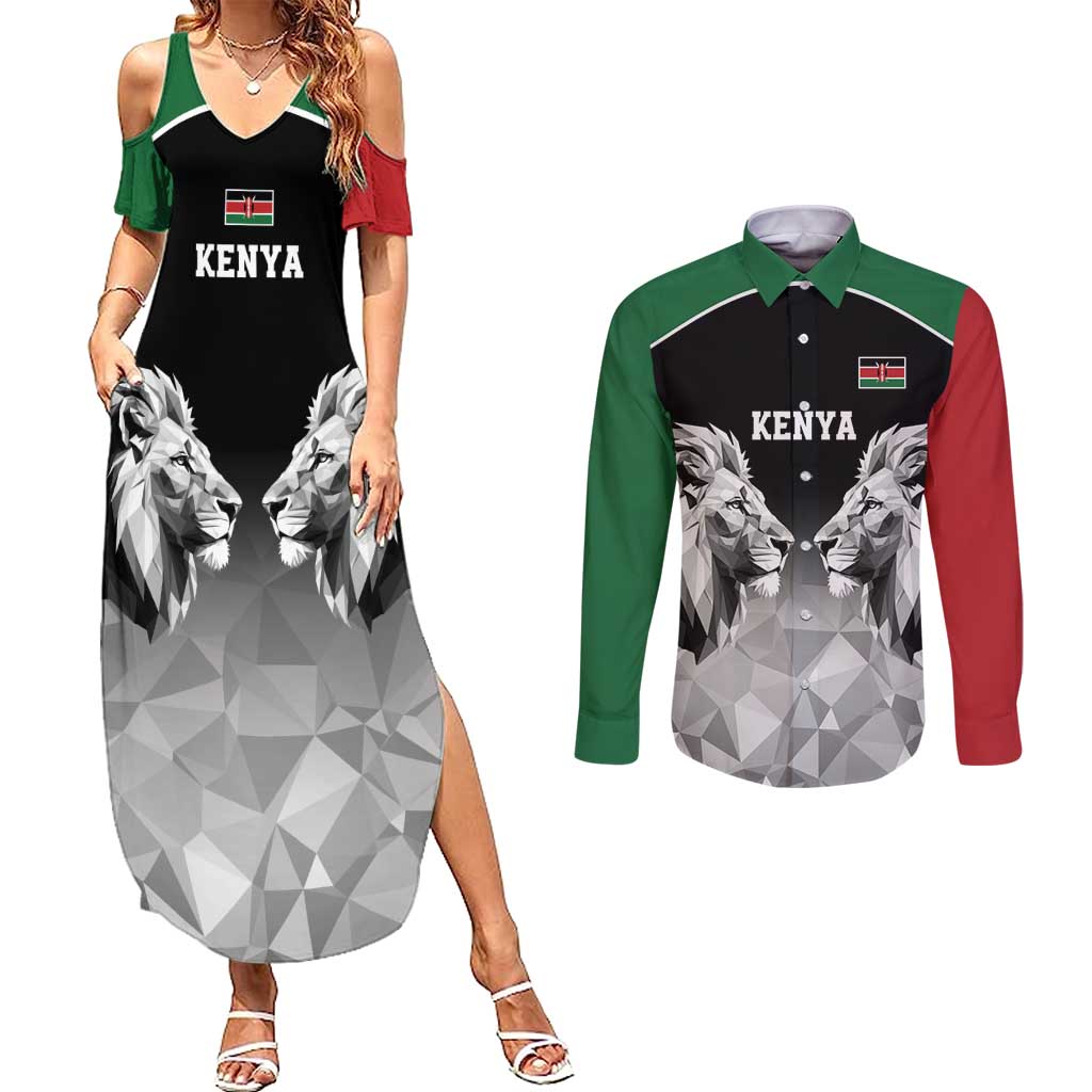 Kenya Rugby Custom Couples Matching Summer Maxi Dress and Long Sleeve Button Shirt Black Kenyan 22-23 Motif - Wonder Print Shop