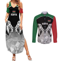 Kenya Rugby Custom Couples Matching Summer Maxi Dress and Long Sleeve Button Shirt Black Kenyan 22-23 Motif - Wonder Print Shop