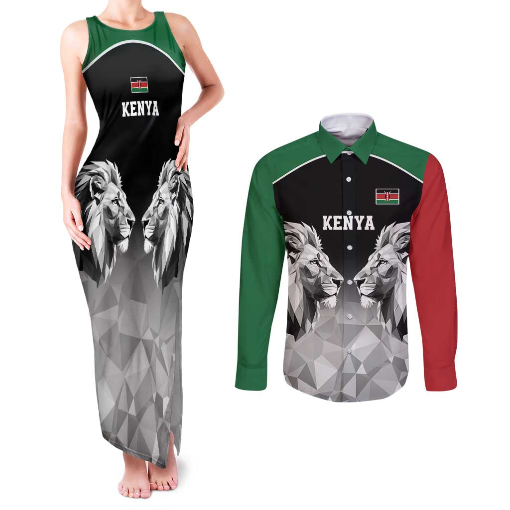 Kenya Rugby Custom Couples Matching Tank Maxi Dress and Long Sleeve Button Shirt Black Kenyan 22-23 Motif - Wonder Print Shop