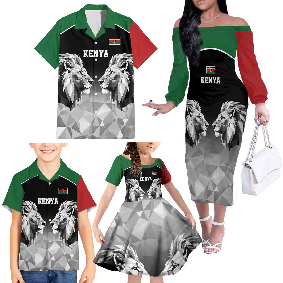 Kenya Rugby Custom Family Matching Off The Shoulder Long Sleeve Dress and Hawaiian Shirt Black Kenyan 22-23 Motif - Wonder Print Shop