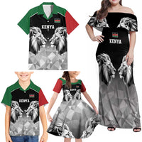 Kenya Rugby Custom Family Matching Off Shoulder Maxi Dress and Hawaiian Shirt Black Kenyan 22-23 Motif - Wonder Print Shop