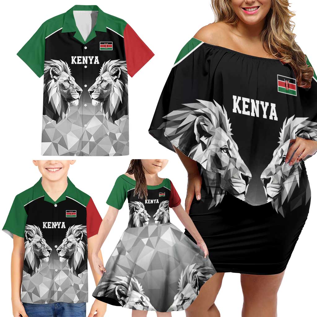 Kenya Rugby Custom Family Matching Off Shoulder Short Dress and Hawaiian Shirt Black Kenyan 22-23 Motif - Wonder Print Shop