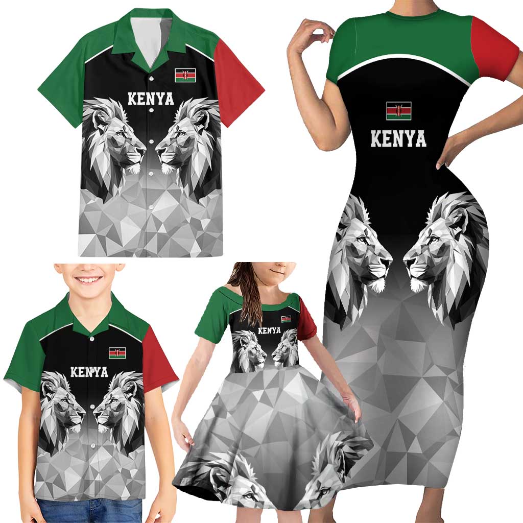 Kenya Rugby Custom Family Matching Short Sleeve Bodycon Dress and Hawaiian Shirt Black Kenyan 22-23 Motif - Wonder Print Shop