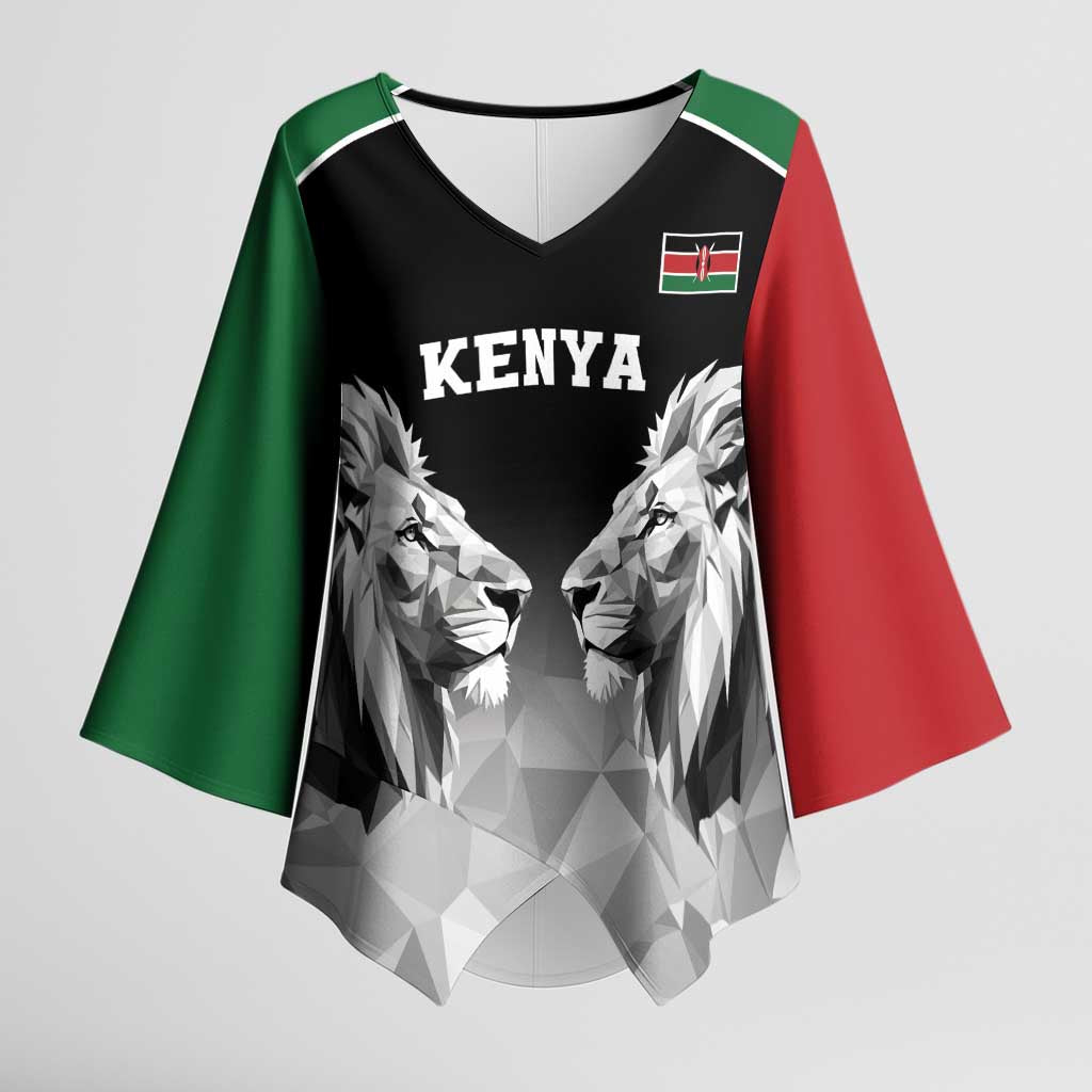 Kenya Rugby Custom Kimono Sleeve Blouse Black Kenyan 22-23 Motif - Wonder Print Shop