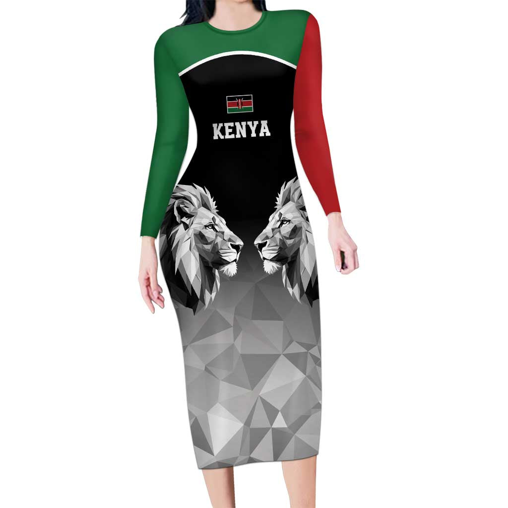Kenya Rugby Custom Long Sleeve Bodycon Dress Black Kenyan 22-23 Motif - Wonder Print Shop