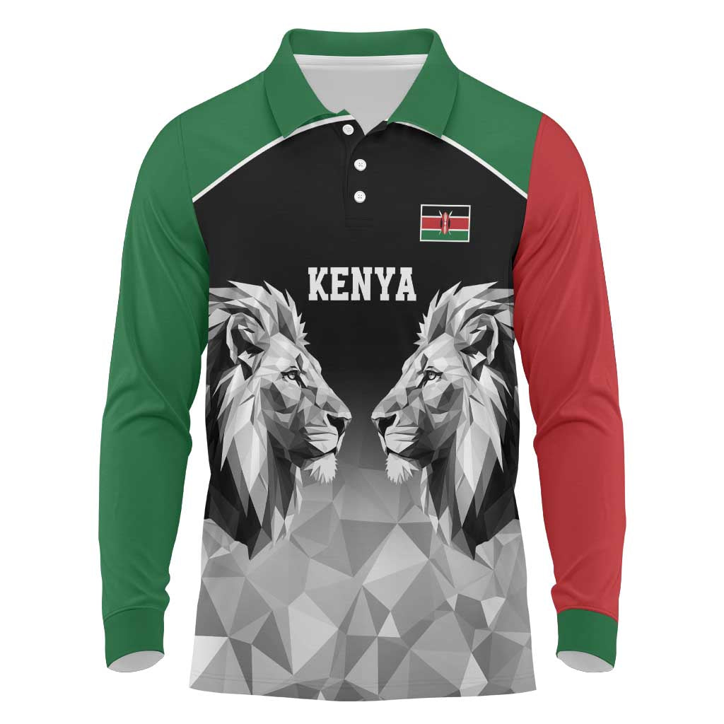 Kenya Rugby Custom Long Sleeve Polo Shirt Black Kenyan 22-23 Motif - Wonder Print Shop
