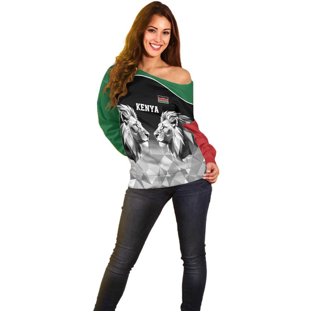Kenya Rugby Custom Off Shoulder Sweater Black Kenyan 22-23 Motif - Wonder Print Shop