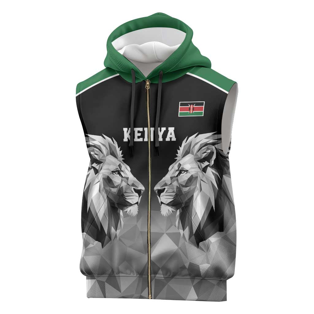 Kenya Rugby Custom Sleeveless Zip Hoodie Black Kenyan 22-23 Motif - Wonder Print Shop