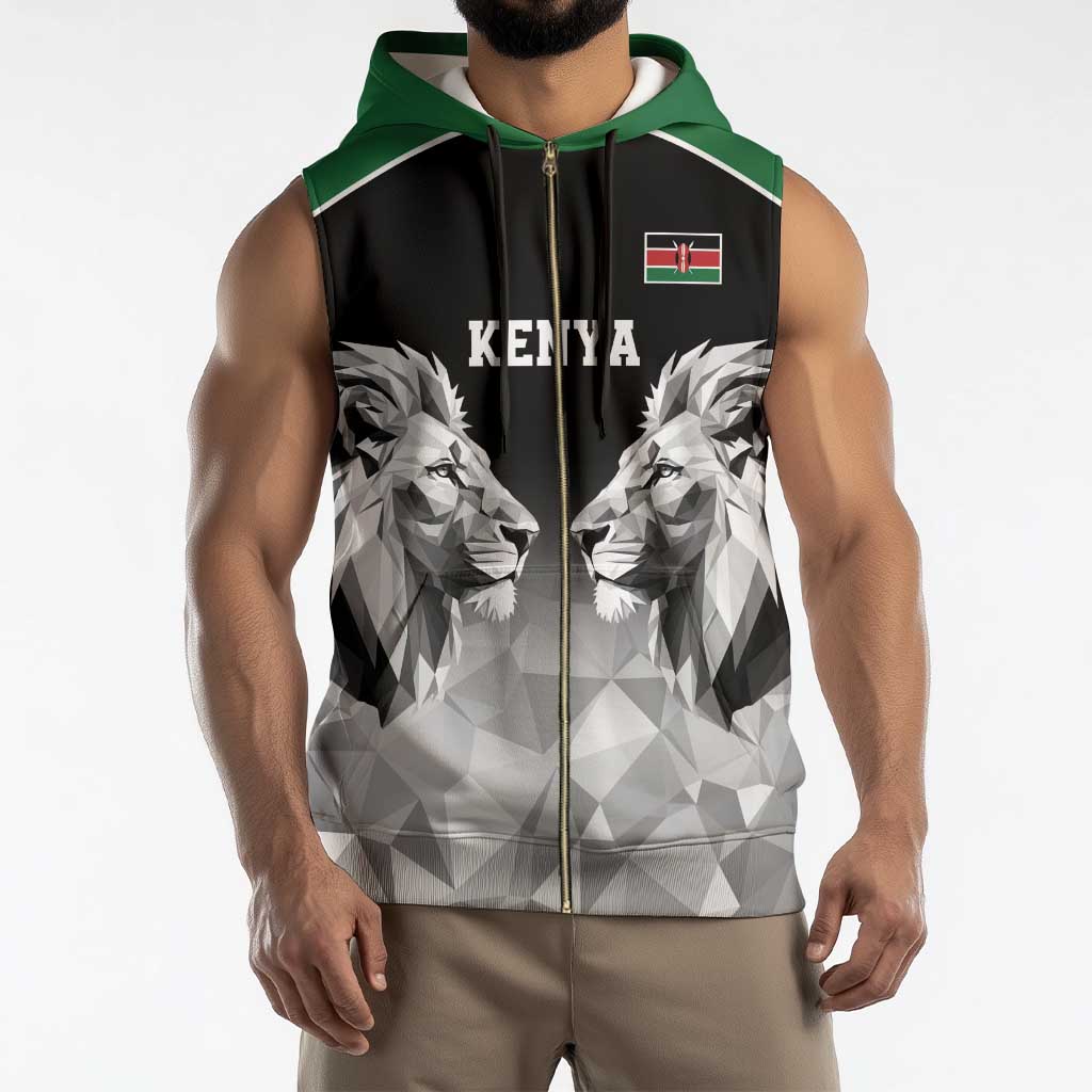 Kenya Rugby Custom Sleeveless Zip Hoodie Black Kenyan 22-23 Motif - Wonder Print Shop