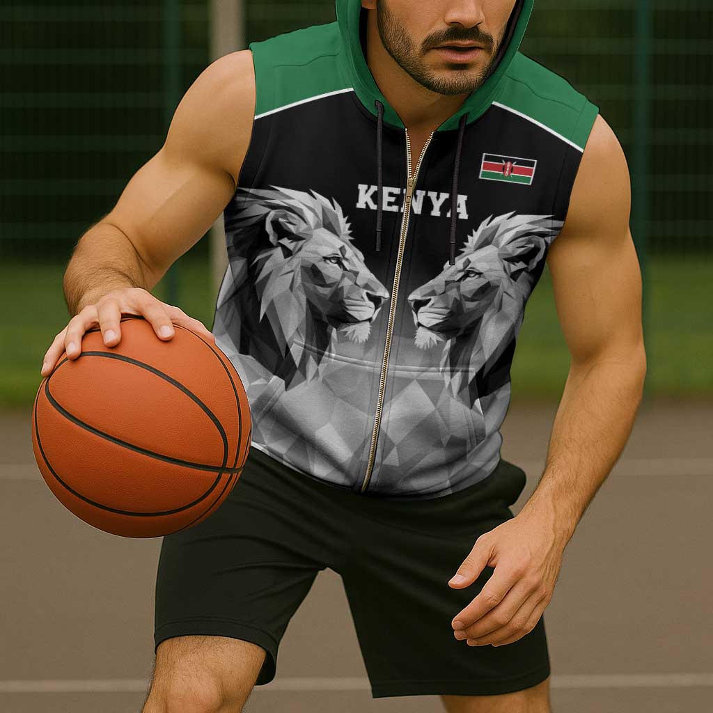 Kenya Rugby Custom Sleeveless Zip Hoodie Black Kenyan 22-23 Motif - Wonder Print Shop