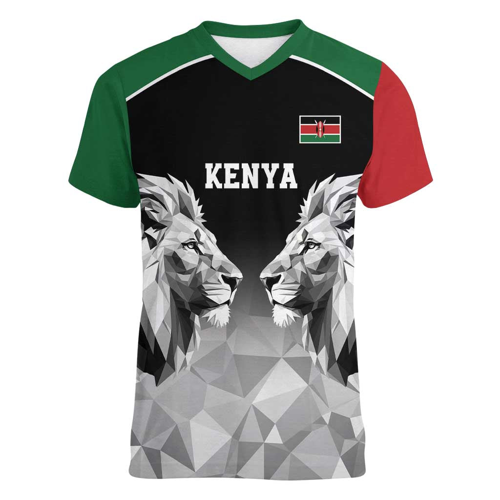 Kenya Rugby Custom Women V-Neck T-Shirt Black Kenyan 22-23 Motif - Wonder Print Shop