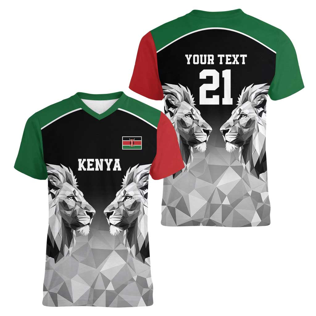 Kenya Rugby Custom Women V-Neck T-Shirt Black Kenyan 22-23 Motif - Wonder Print Shop
