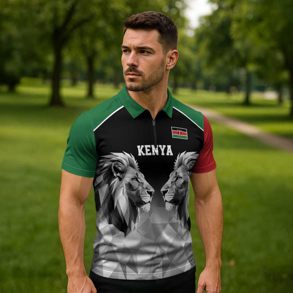 Kenya Rugby Custom Zipper Polo Shirt Black Kenyan 22-23 Motif - Wonder Print Shop
