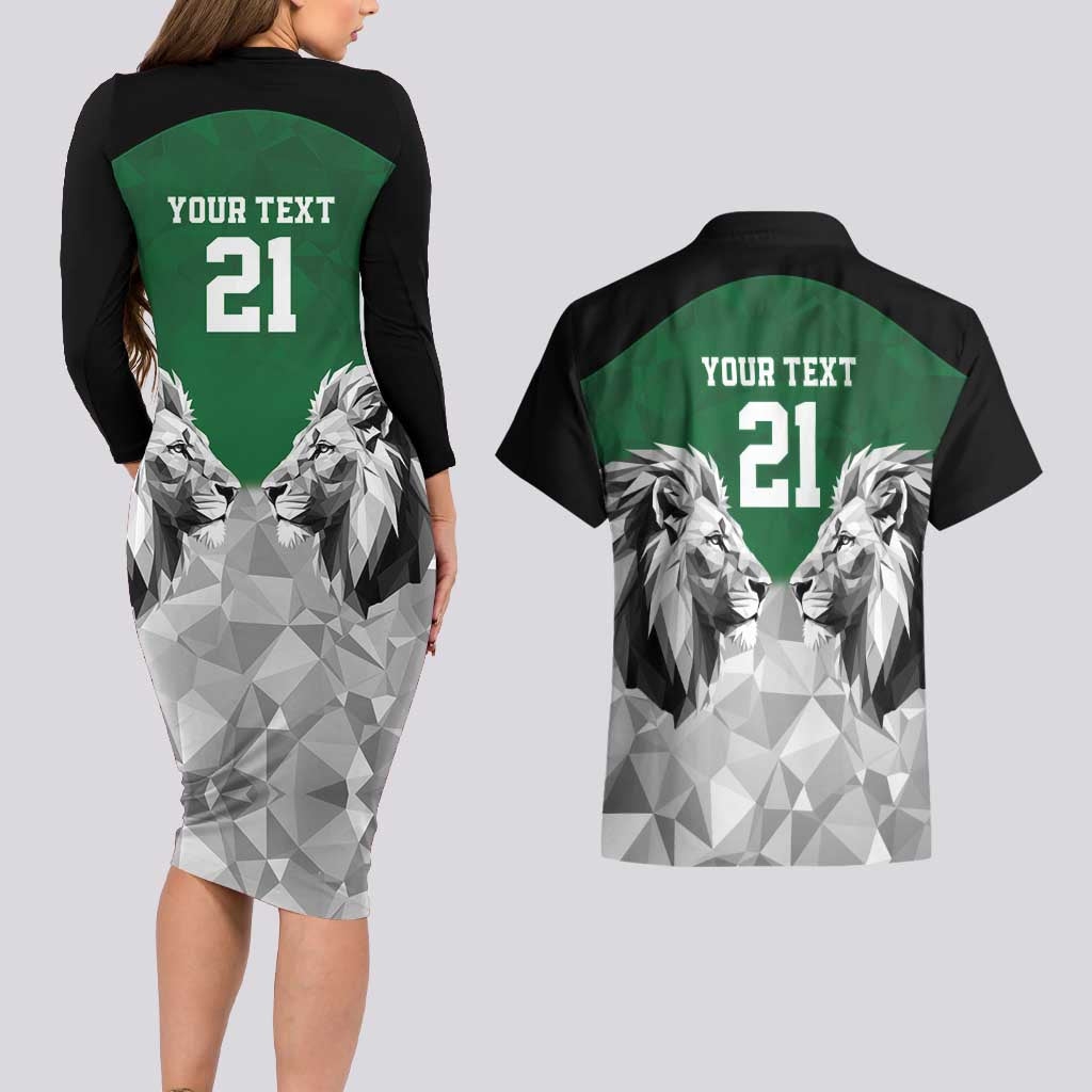 Kenya Rugby Custom Couples Matching Long Sleeve Bodycon Dress and Hawaiian Shirt Green Kenyan 22-23 Motif - Wonder Print Shop
