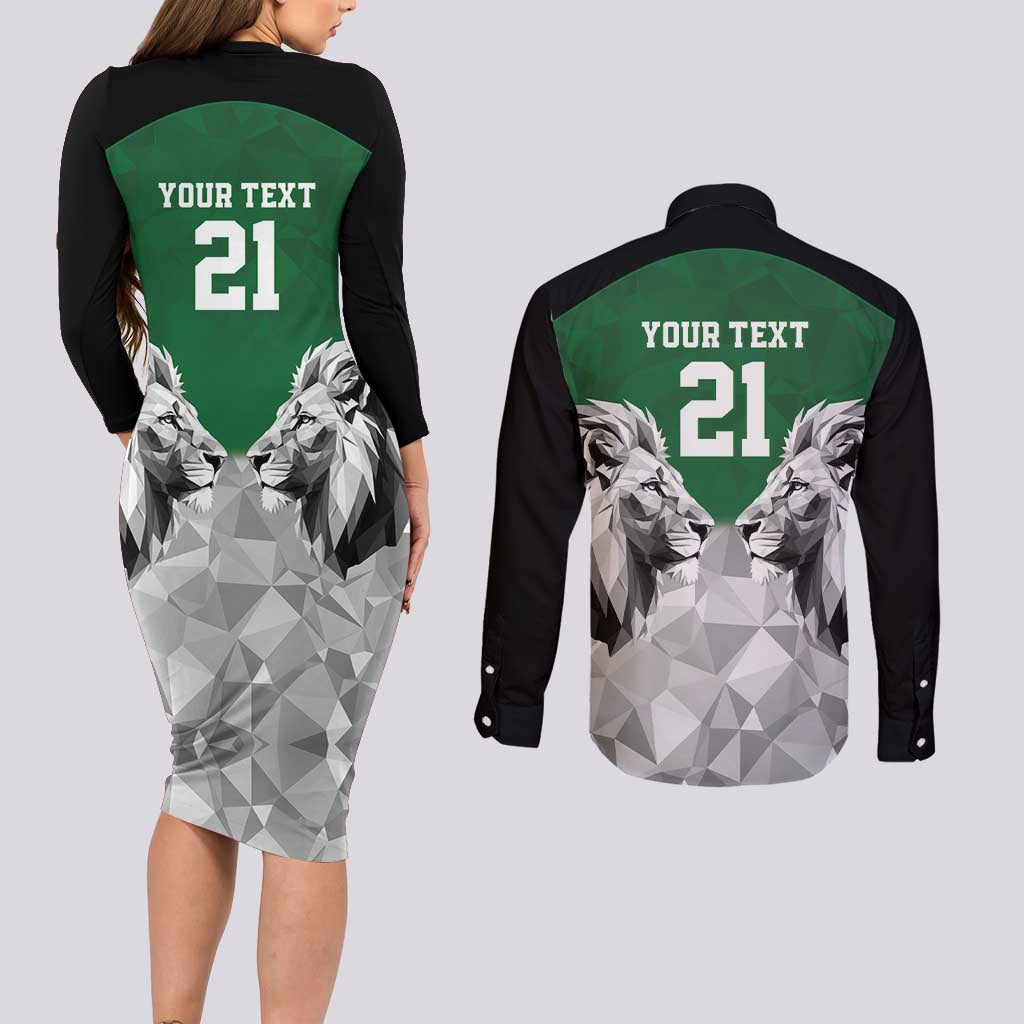 Kenya Rugby Custom Couples Matching Long Sleeve Bodycon Dress and Long Sleeve Button Shirt Green Kenyan 22-23 Motif - Wonder Print Shop