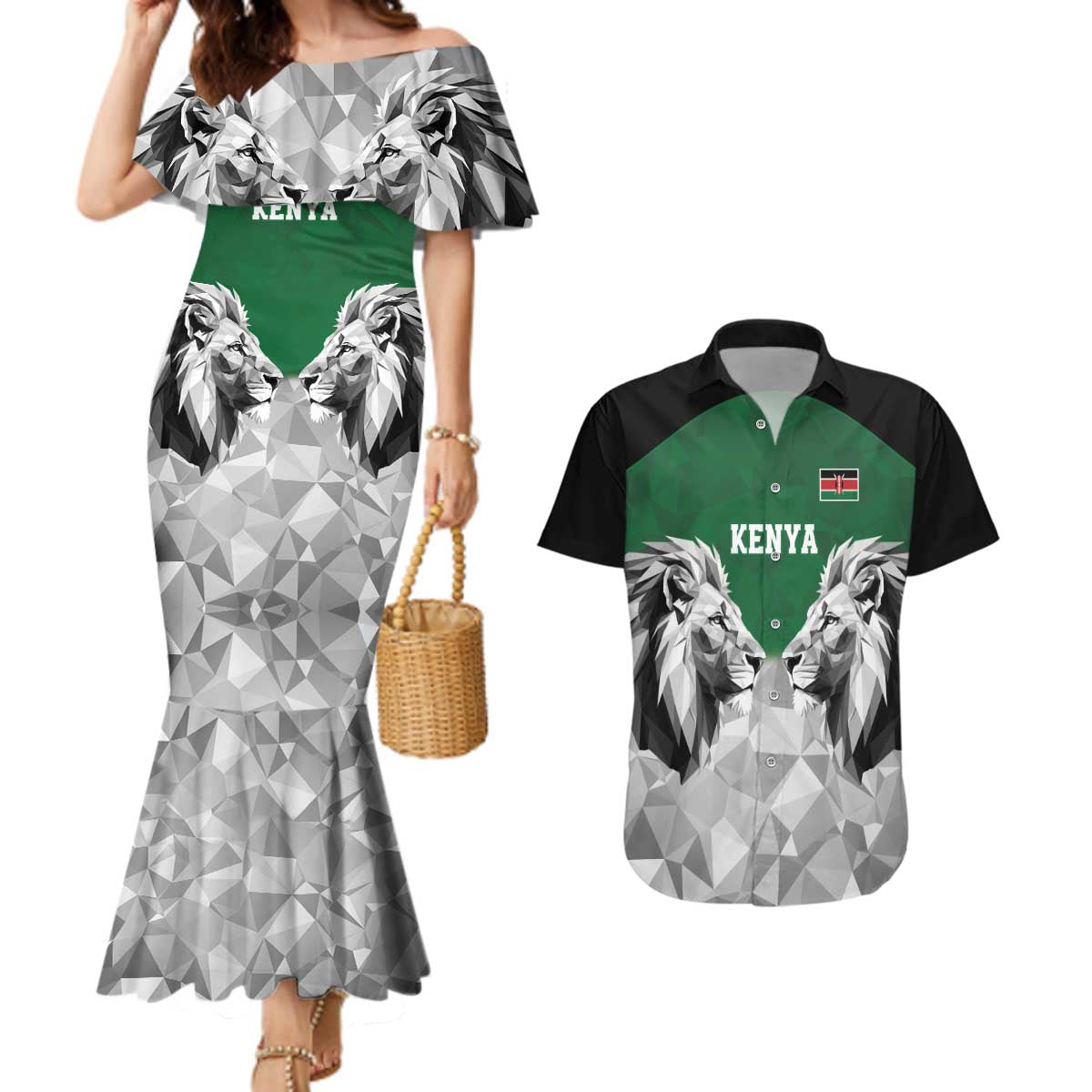 Kenya Rugby Custom Couples Matching Mermaid Dress and Hawaiian Shirt Green Kenyan 22-23 Motif - Wonder Print Shop