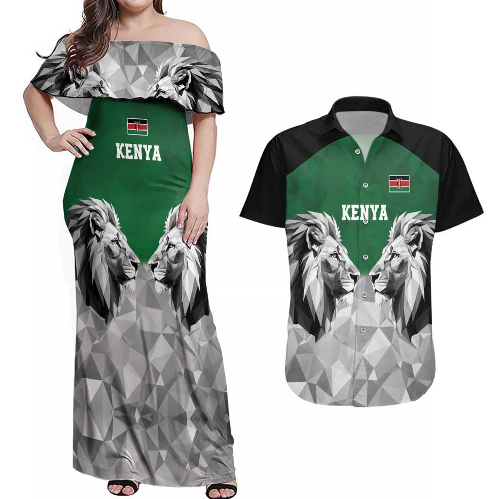 Kenya Rugby Custom Couples Matching Off Shoulder Maxi Dress and Hawaiian Shirt Green Kenyan 22-23 Motif - Wonder Print Shop