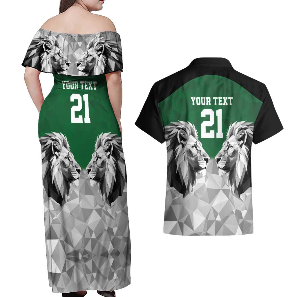 Kenya Rugby Custom Couples Matching Off Shoulder Maxi Dress and Hawaiian Shirt Green Kenyan 22-23 Motif - Wonder Print Shop
