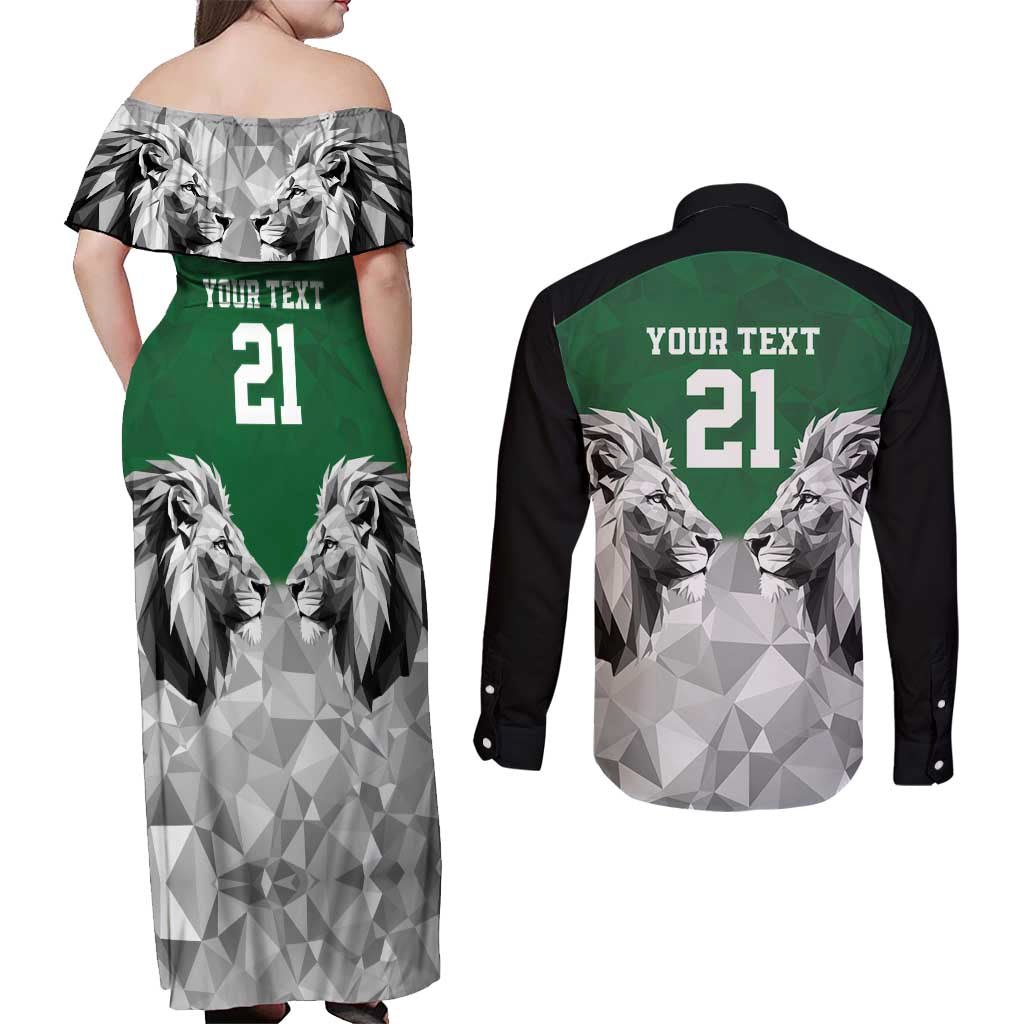 Kenya Rugby Custom Couples Matching Off Shoulder Maxi Dress and Long Sleeve Button Shirt Green Kenyan 22-23 Motif - Wonder Print Shop