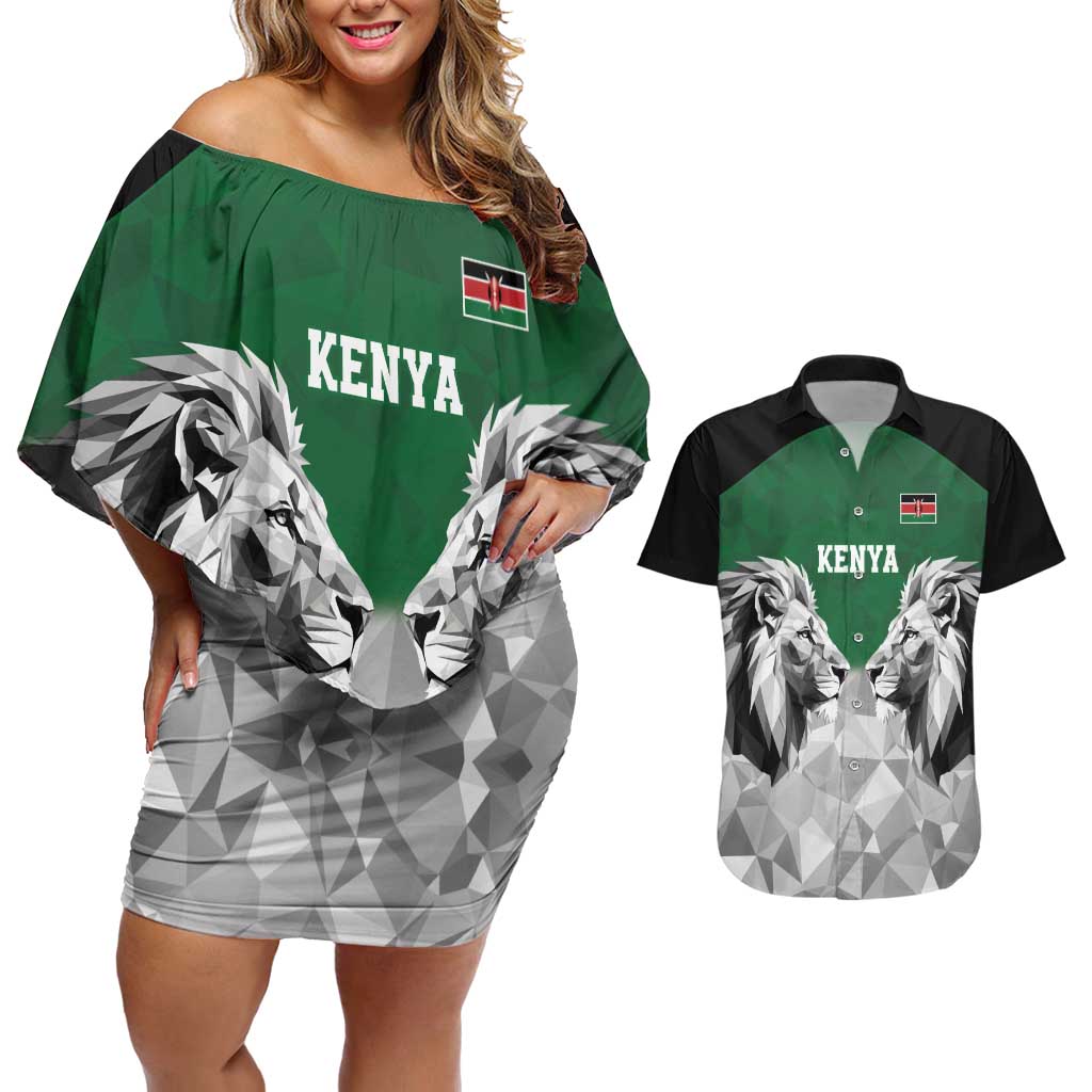 Kenya Rugby Custom Couples Matching Off Shoulder Short Dress and Hawaiian Shirt Green Kenyan 22-23 Motif - Wonder Print Shop