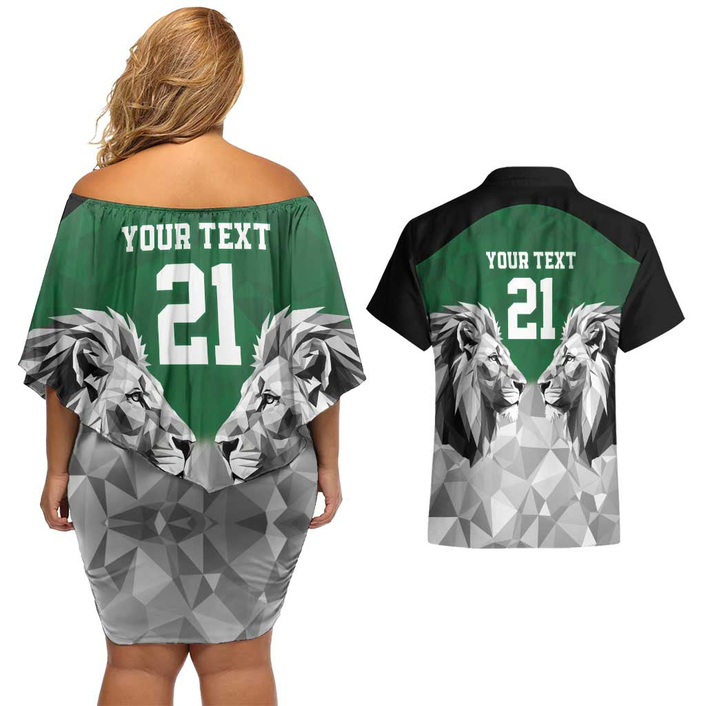 Kenya Rugby Custom Couples Matching Off Shoulder Short Dress and Hawaiian Shirt Green Kenyan 22-23 Motif - Wonder Print Shop