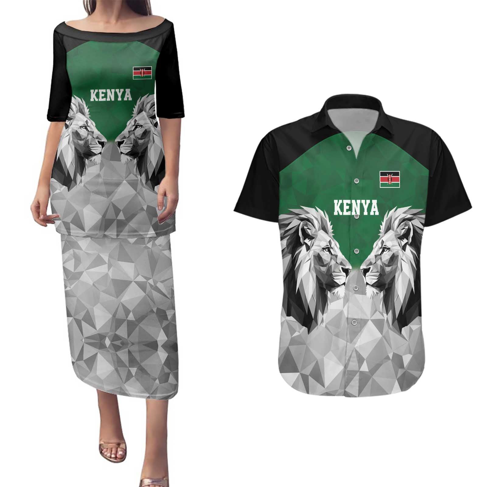 Kenya Rugby Custom Couples Matching Puletasi and Hawaiian Shirt Green Kenyan 22-23 Motif - Wonder Print Shop