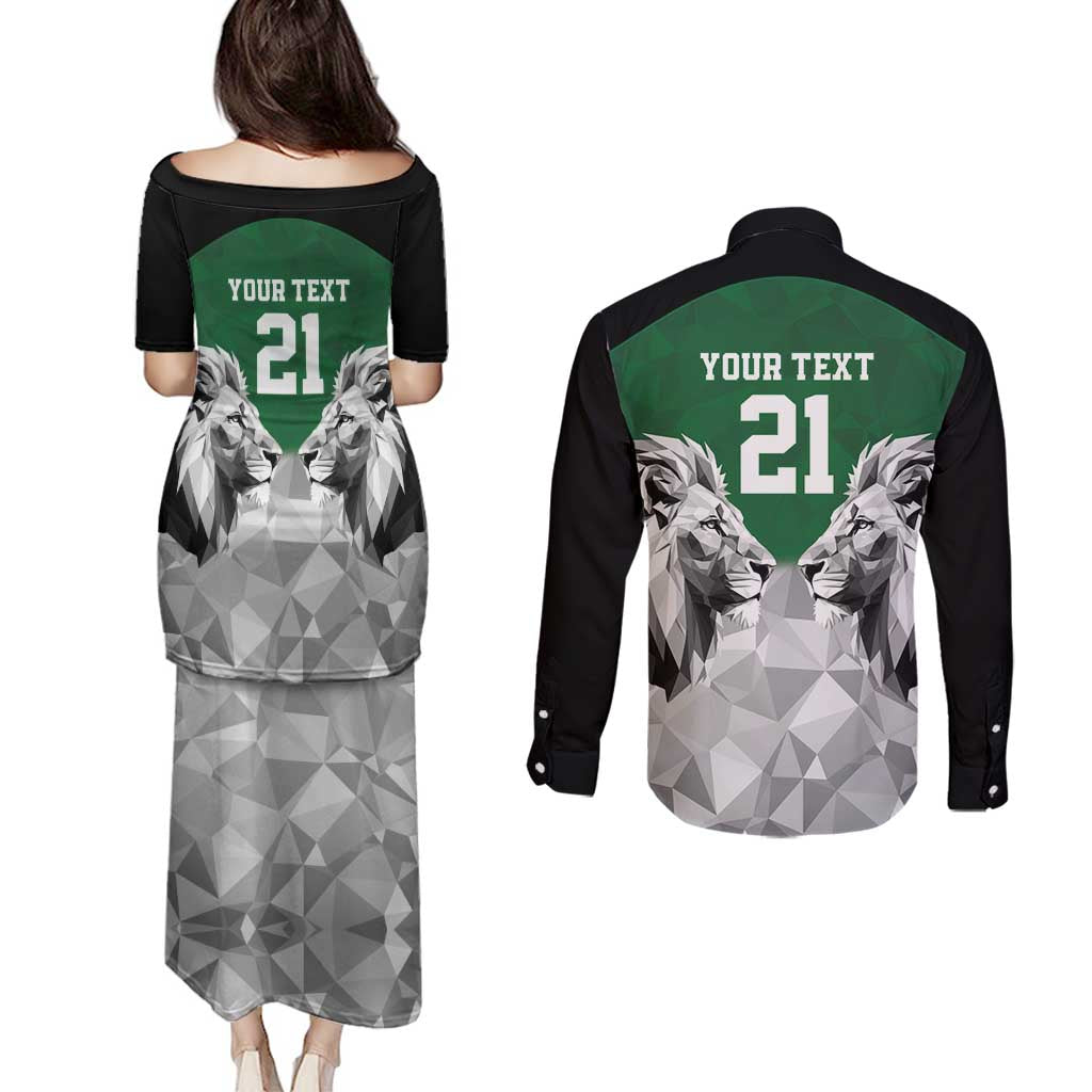 Kenya Rugby Custom Couples Matching Puletasi and Long Sleeve Button Shirt Green Kenyan 22-23 Motif - Wonder Print Shop